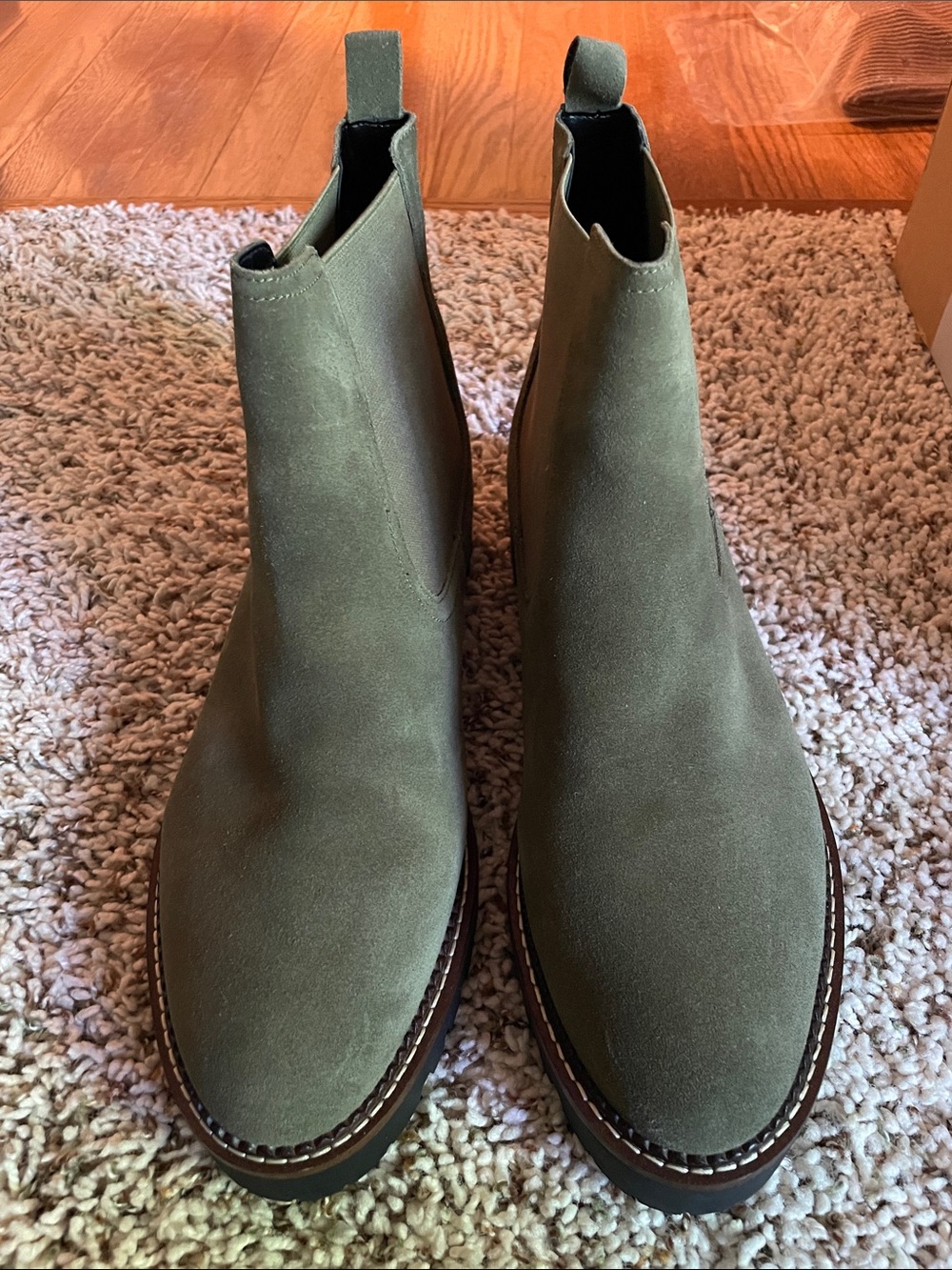Caslon Olive Green Suede Chelsea Booties